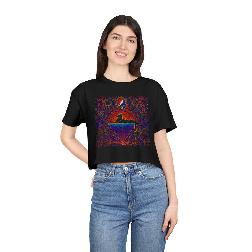 Cats down under the stars Psychedelic Sunrise Diamond Skull Tee | Crop Top
