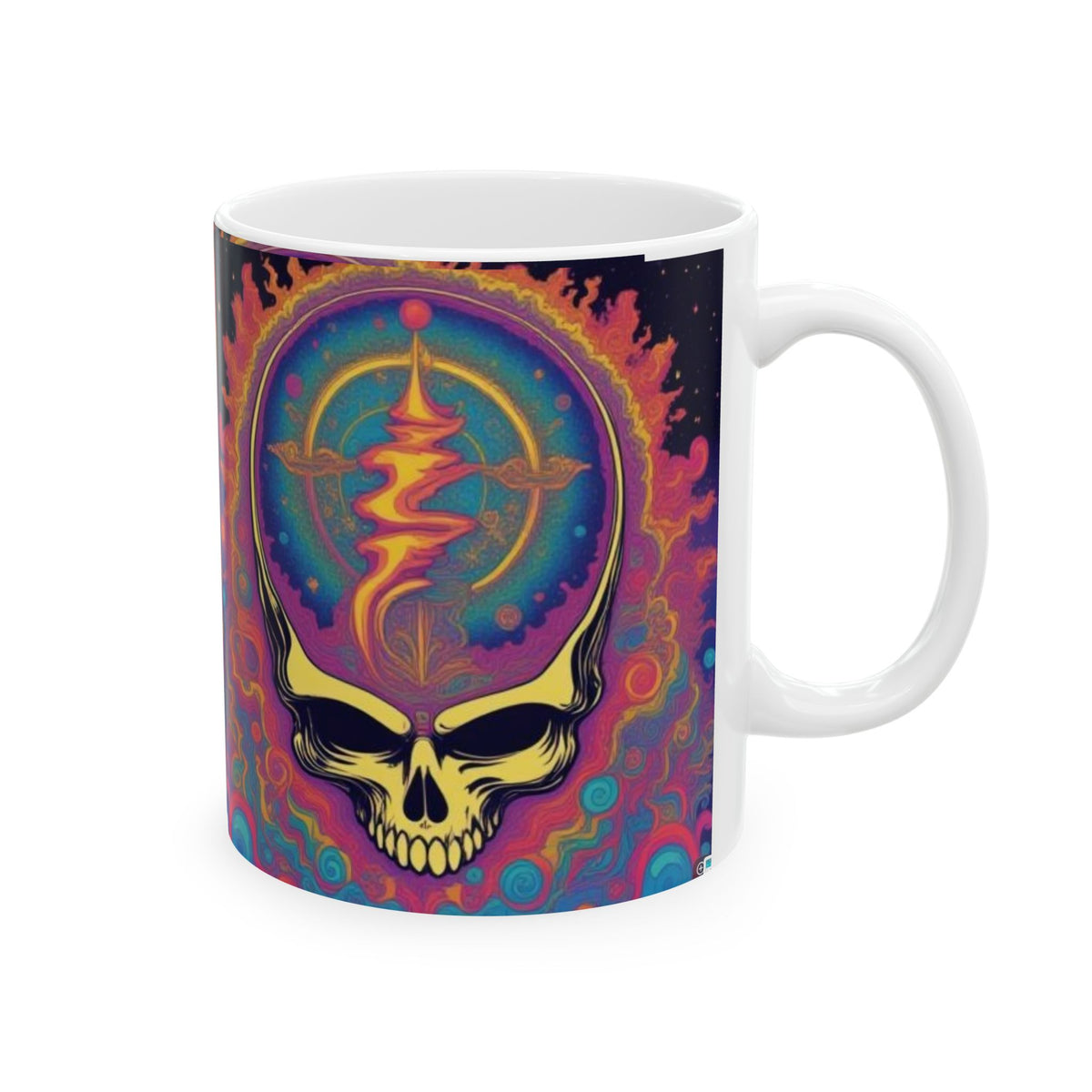 Psychedelic Cosmic Skull Mug | Colorful Trippy Space Design
