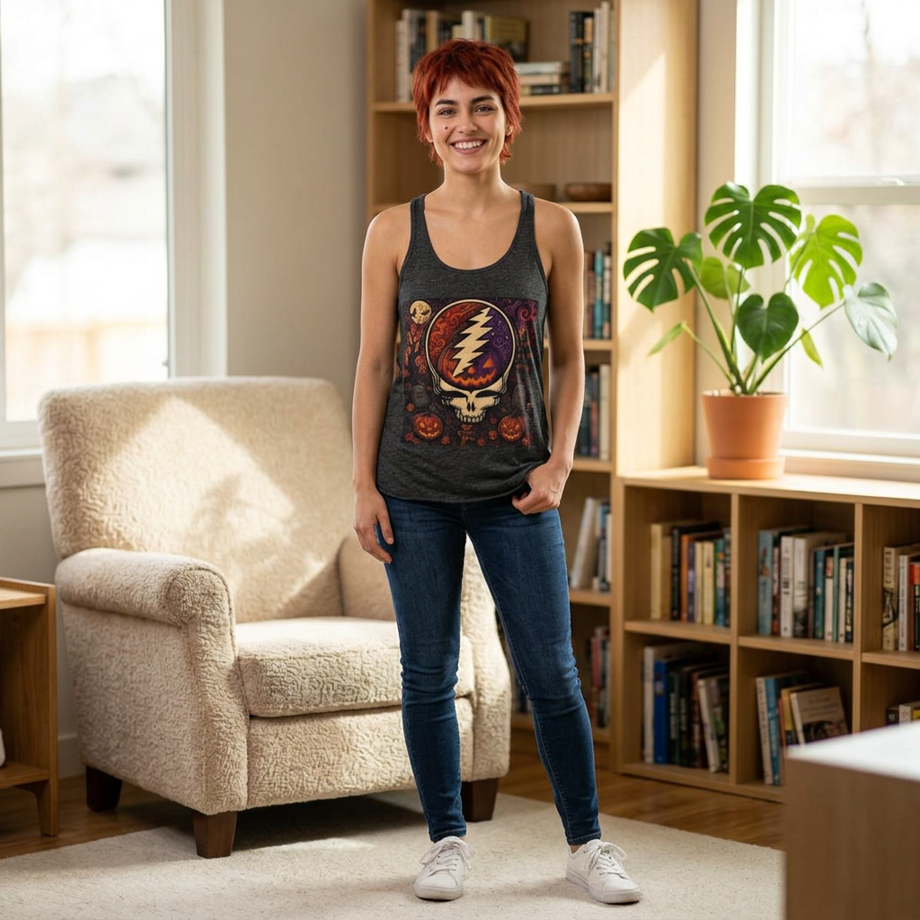 Grateful Dead Skull Lightning Halloween Tank, gift for a deadhead, her