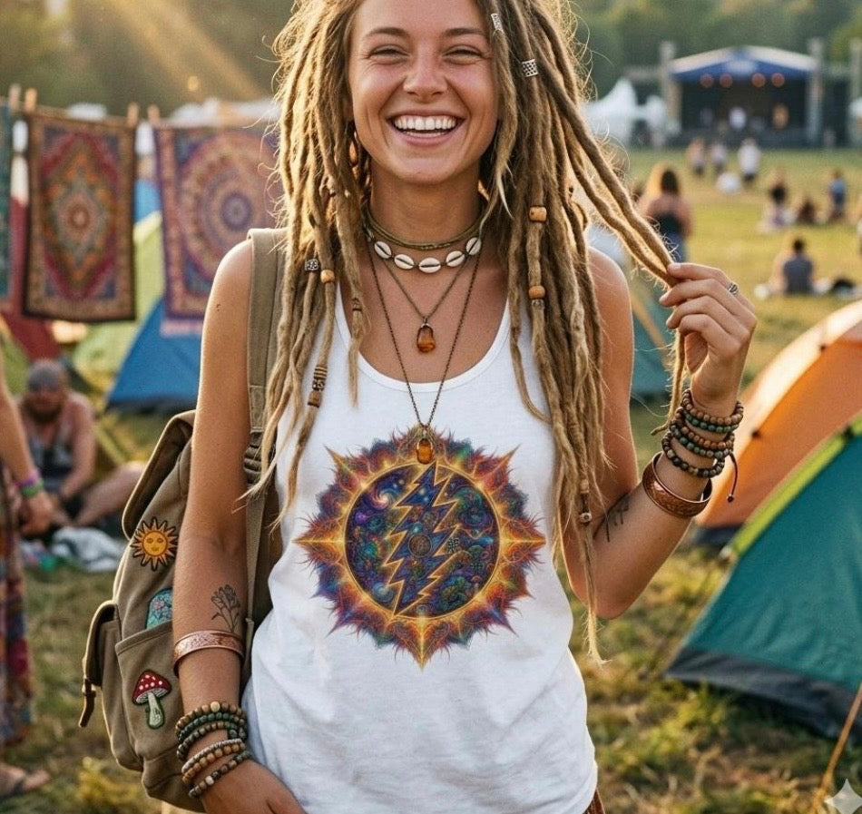 Psychedelic Lightning Bolt Sunburst Tank | Grateful Dead  Graphic Tank, gift for a deadhead, her, sister, mom