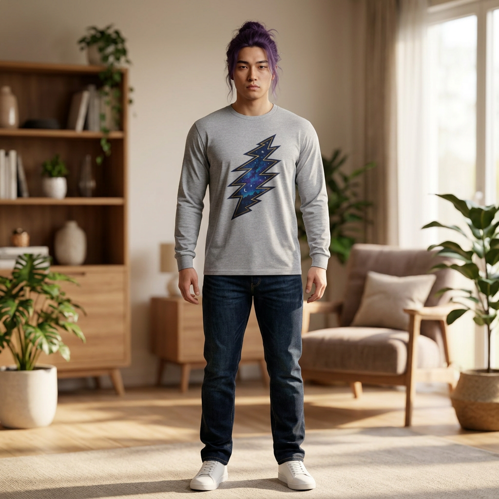 Galaxy Lightning Bolt Long Sleeve Tee | Space Skull Grateful Dead Inspired