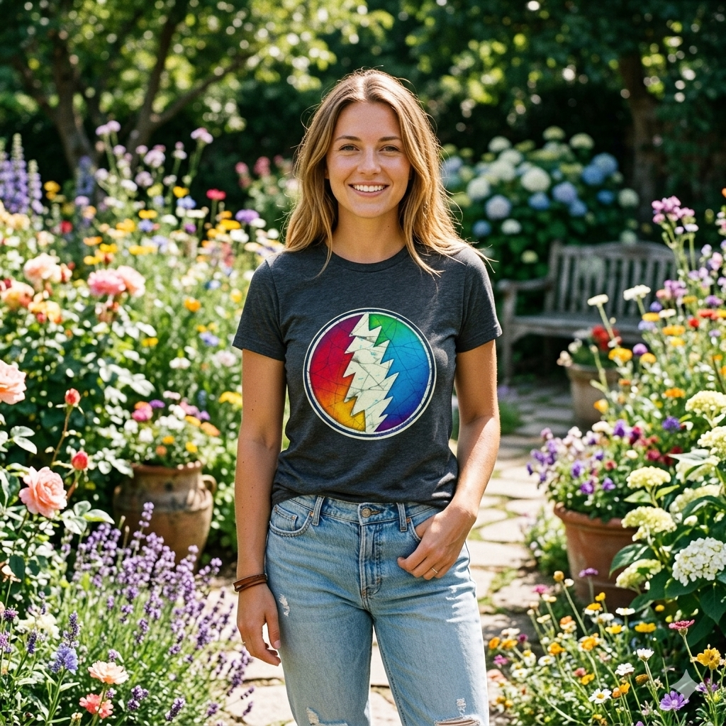 Rainbow Lightning Bolt Circle Tee | Psychedelic Grateful Dead Inspired Shirt