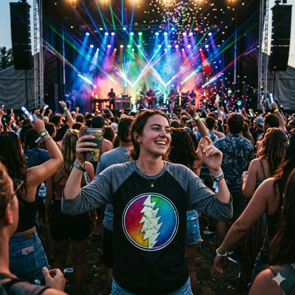 Rainbow Lightning Bolt Raglan Tee | Grateful Dead Steal Your Face Inspired