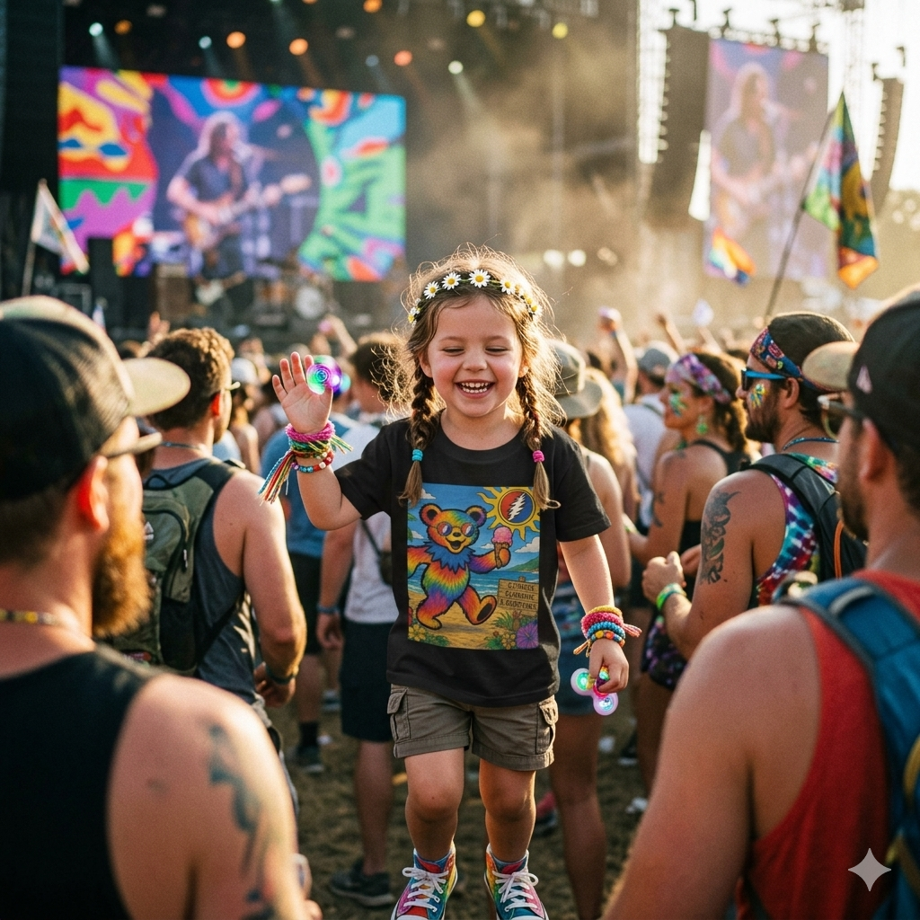 Rainbow Dancing Bear Kids Tee | Sunshine, Flowers, Psychedelic Grateful Dead Art