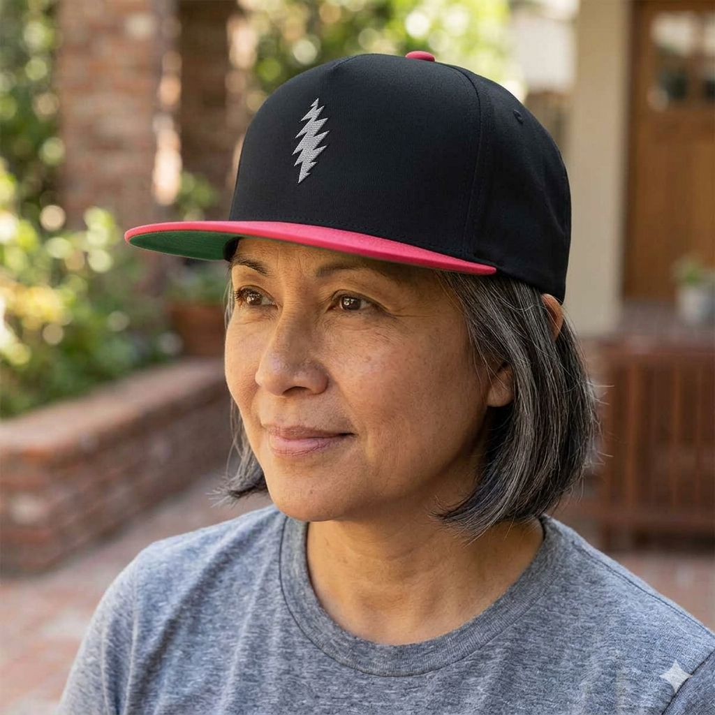 Lightning Bolt Embroidered Cap | Flat Bill Snapback Grateful Dead tour hat