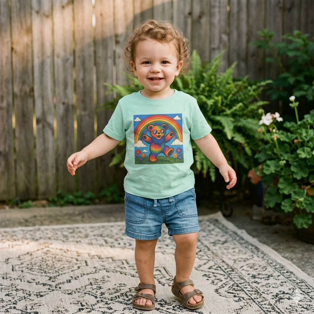 Grateful Dead Rainbow Dancing Bear Toddler Tee | Colorful Retro Grateful Dead Style