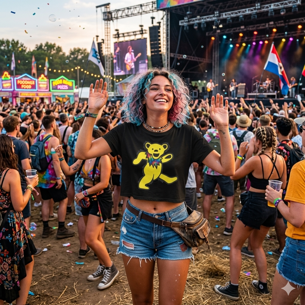 Dancing Yellow Bear Baby Tee | Psychedelic Collar Toddler Shirt