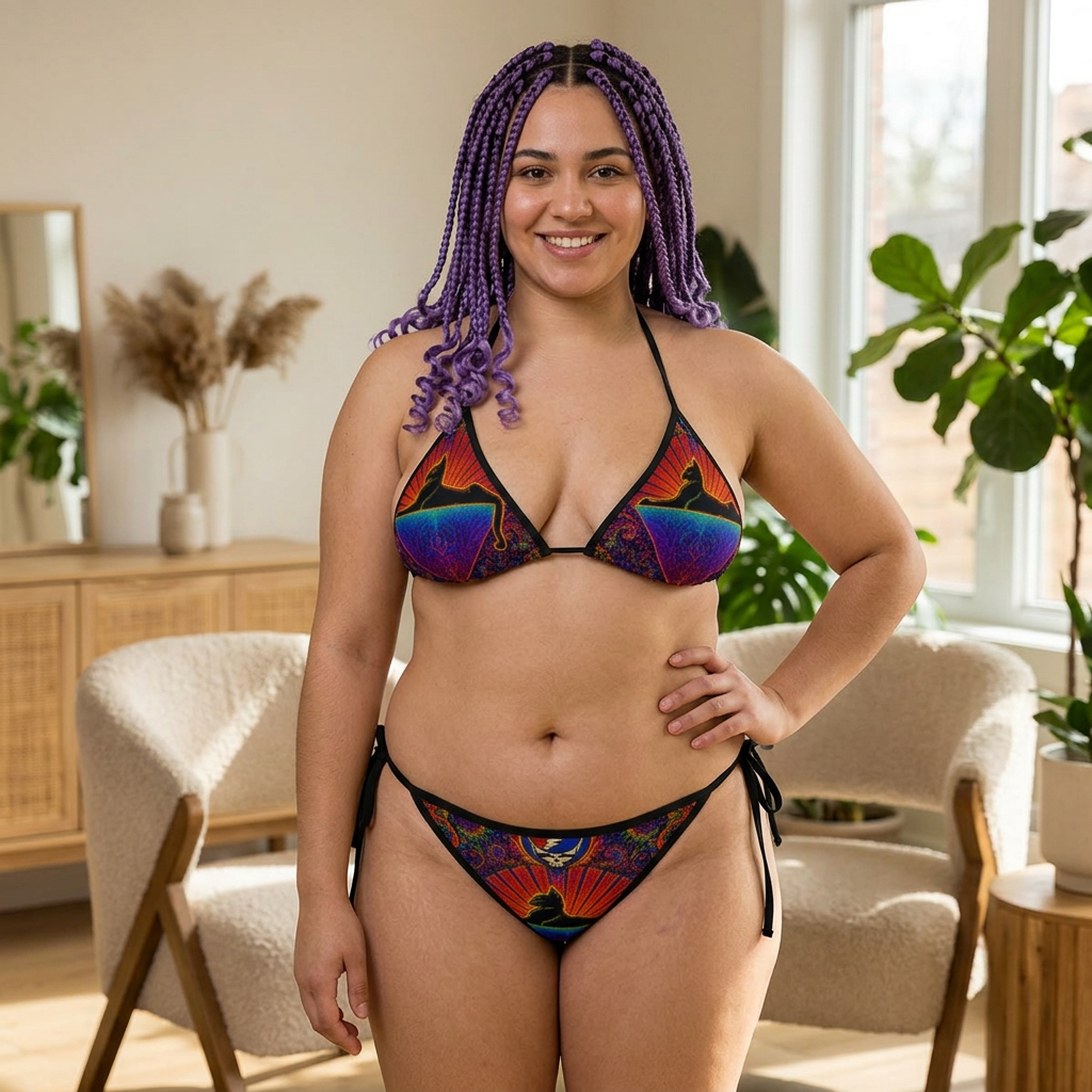cats down under the stars Abstract Rainbow Wave Bikini