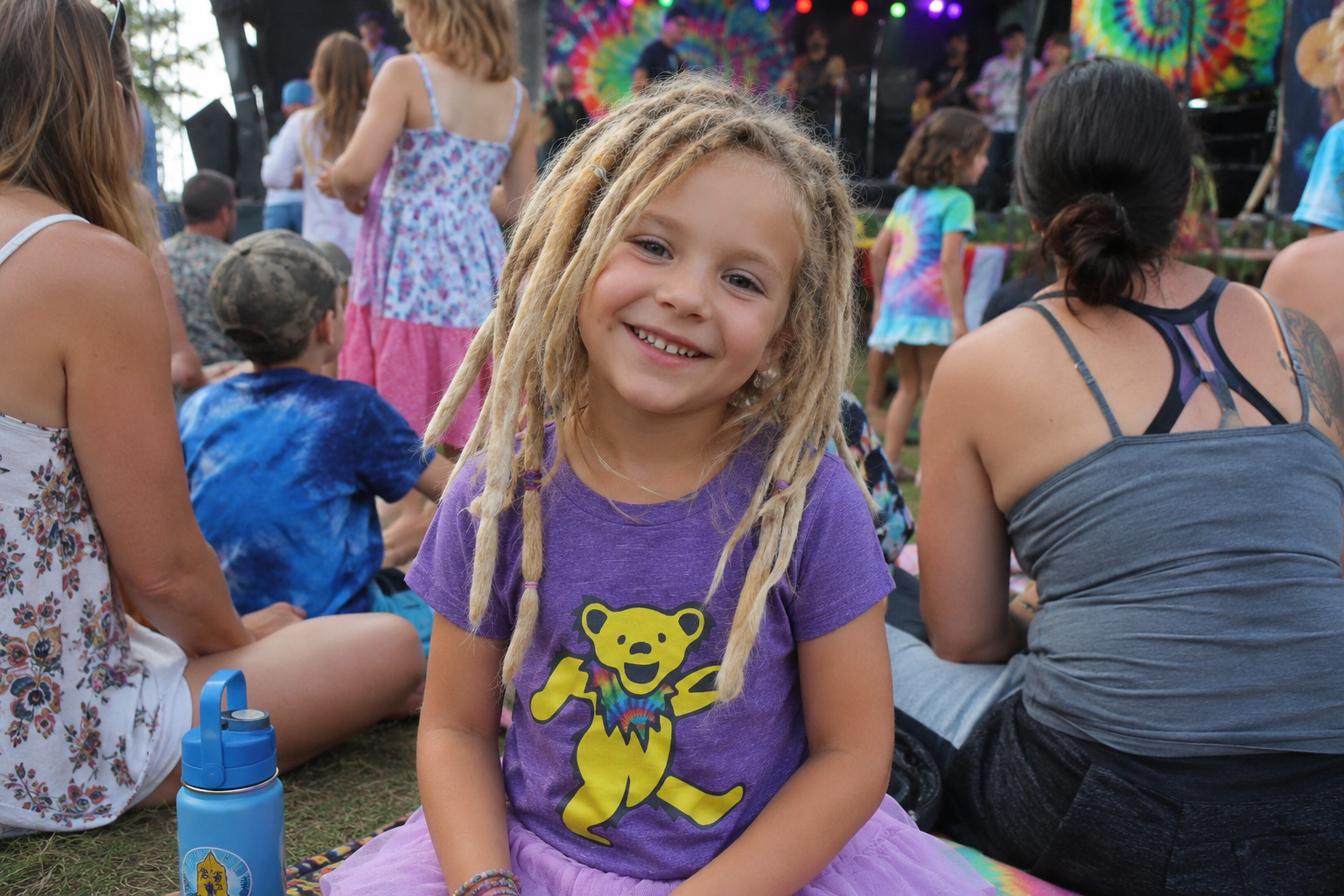 Grateful Dead Dancing Yellow Bear Youth Tee | Playful Rainbow Collar Kids Shirt