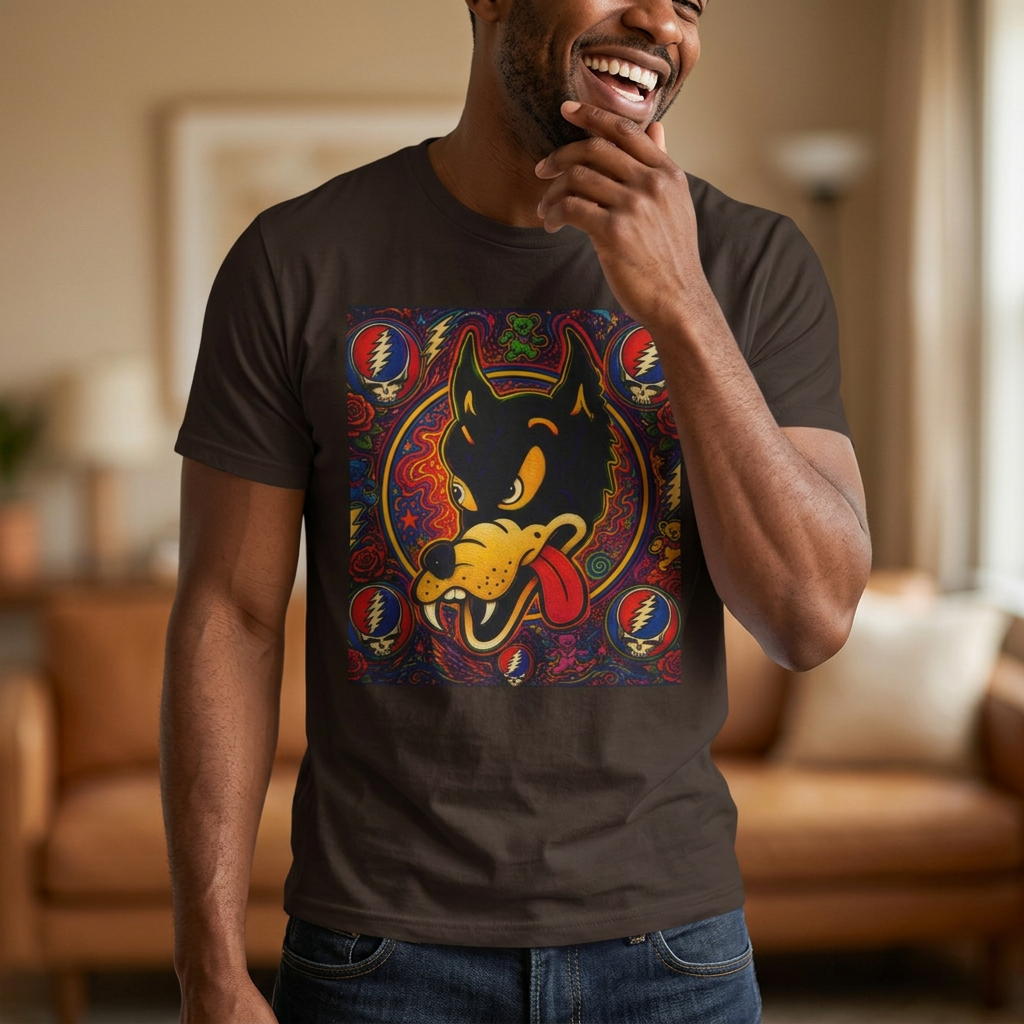 Psychedelic Dire Wolf Grateful Dead  Illustration T-Shirt | Retro Skull Lightning Graphics