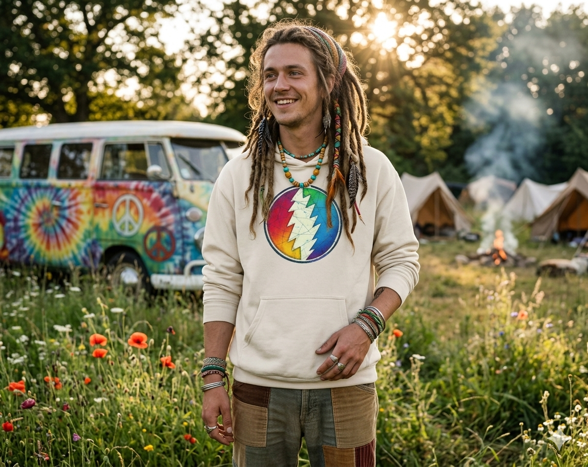 Grateful Dead Rainbow Lightning Bolt Circle Hoodie | Psychedelic Grateful Dead Style, gift for a deadhead