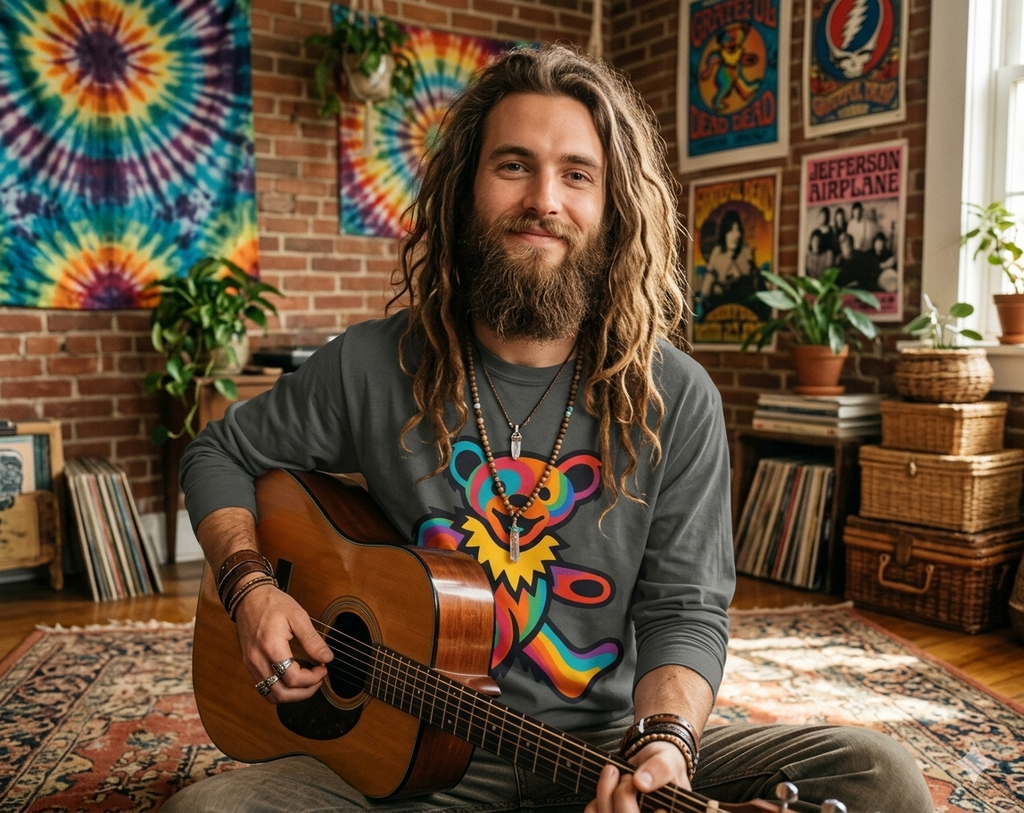 Rainbow Dancing Bear Long Sleeve Shirt | Psychedelic Grateful Dead Style, gift for a deadhead