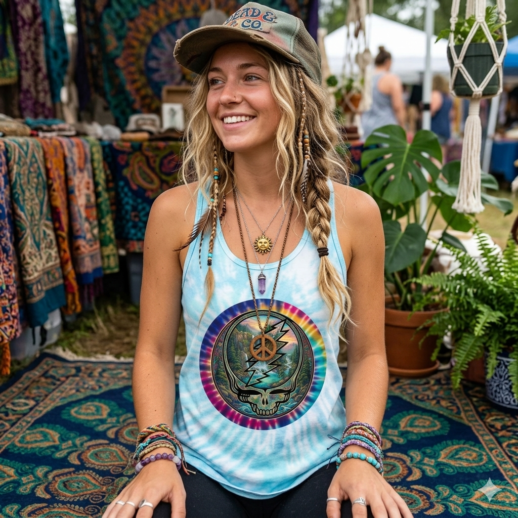Steal Your Face Tie Dye Racerback Tank Top | Pastel Grateful Dead, gift for deadhead, red rocks amphitheater