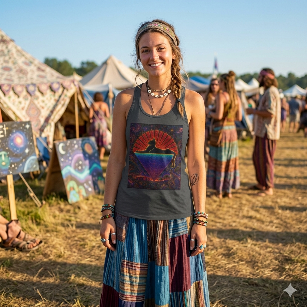 cats down under the stars Women's Ideal Racerback Tank, gift for deadhead, grateful dead inspired