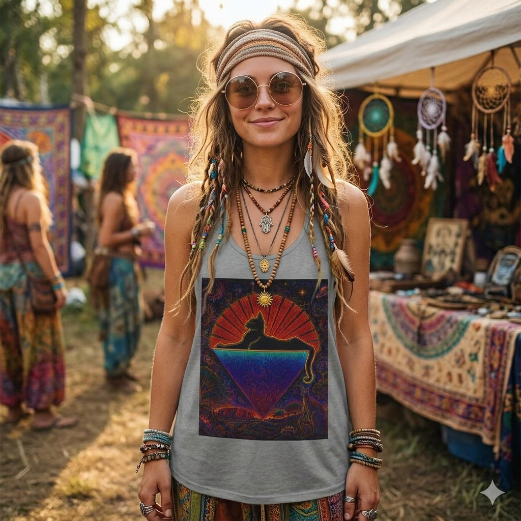 cats down under the stars Women's Ideal Racerback Tank, gift for deadhead, grateful dead inspired