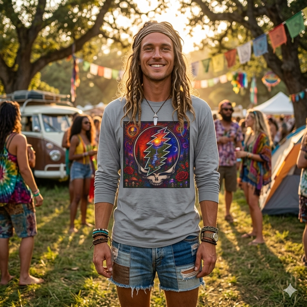 Psychedelic Skull Lightning Bolt Long Sleeve T-Shirt | Grateful Dead Inspired, gift for deadhead
