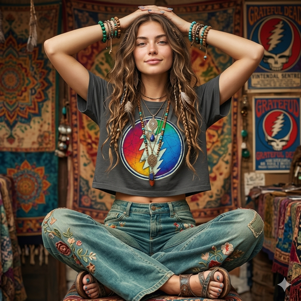 Rainbow Lightning Bolt Circle T-Shirt | Retro Grateful Dead Inspired, gift for her, deadhead