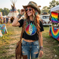 Rainbow Lightning Bolt Circle T-Shirt | Retro Grateful Dead Inspired, gift for her, deadhead