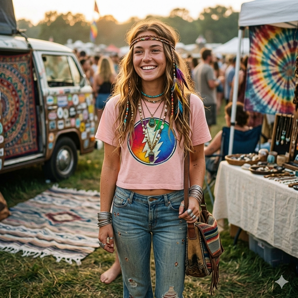 Rainbow Lightning Bolt Circle T-Shirt | Retro Grateful Dead Inspired, gift for her, deadhead