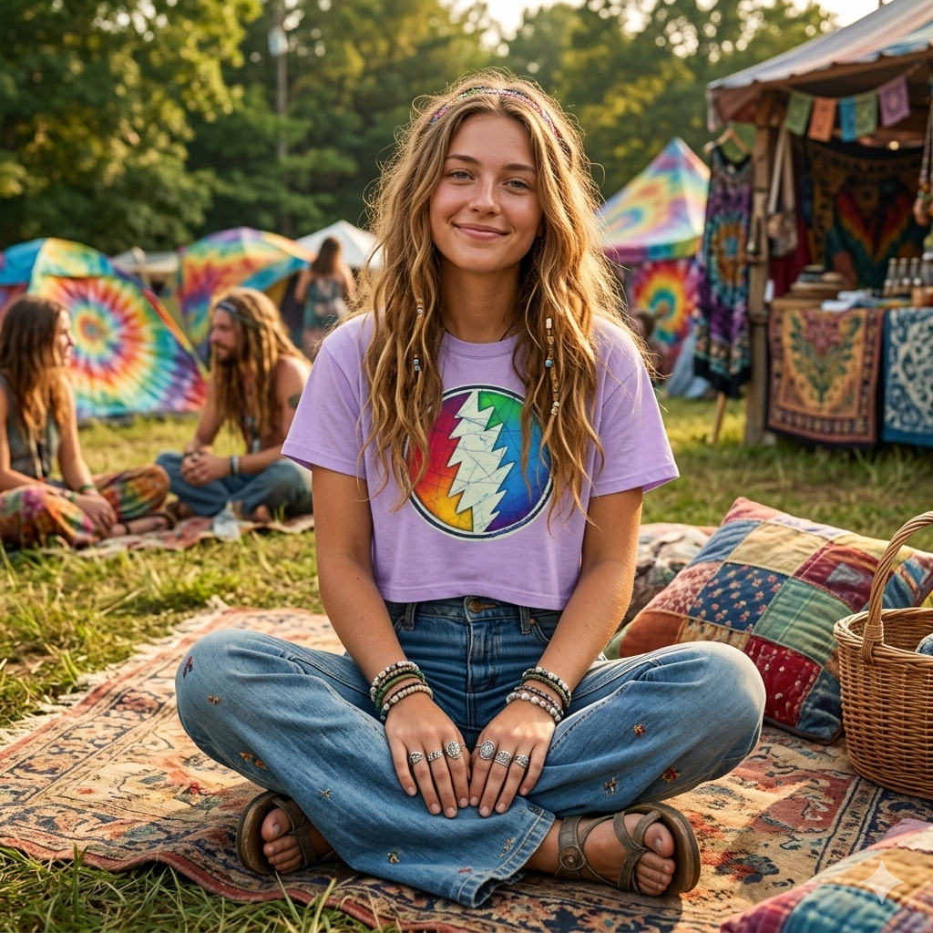 Rainbow Lightning Bolt Circle T-Shirt | Retro Grateful Dead Inspired, gift for her, deadhead