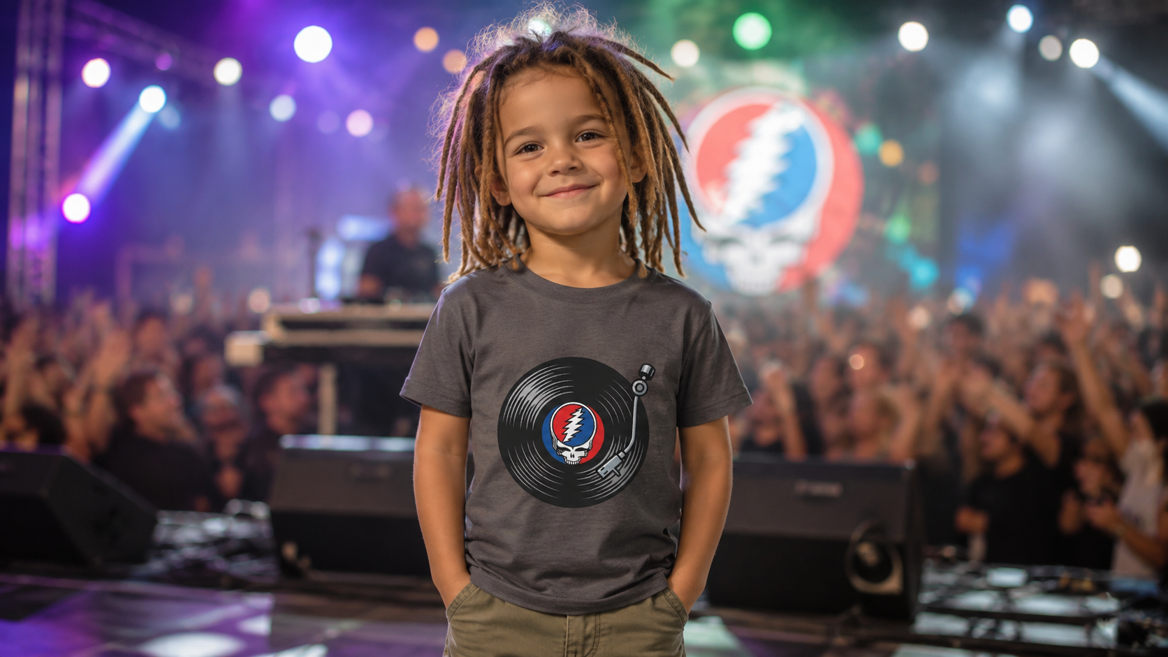 Youth Tee — Retro Vinyl Record Grateful Dead Skull Logo Shirt