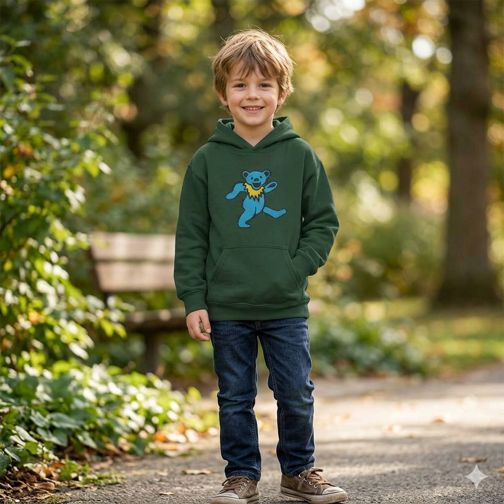 grateful dead Dancing Blue Bear youth hoodie | playful dancing bear graphic