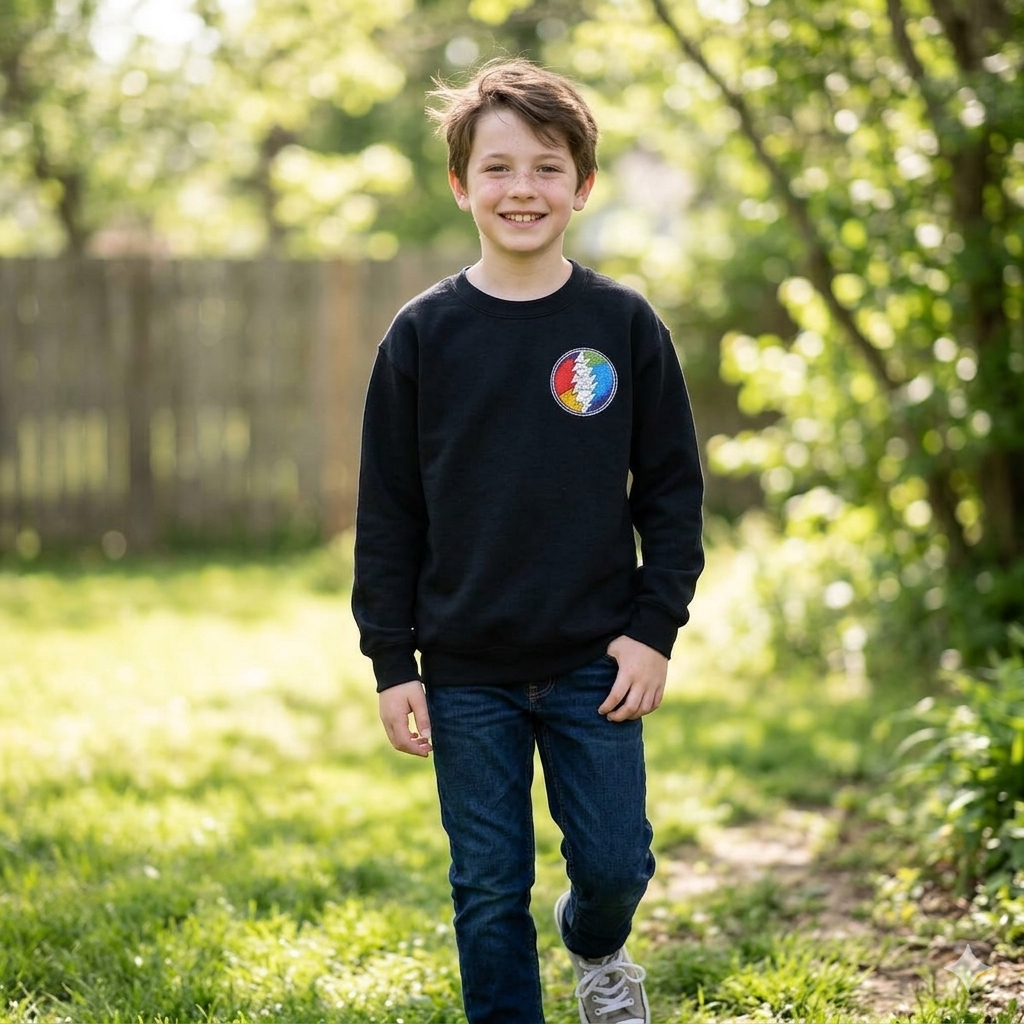 Grateful Dead Steal Your Face Logo Youth Crewneck Sweatshirt | Band Skull Patch