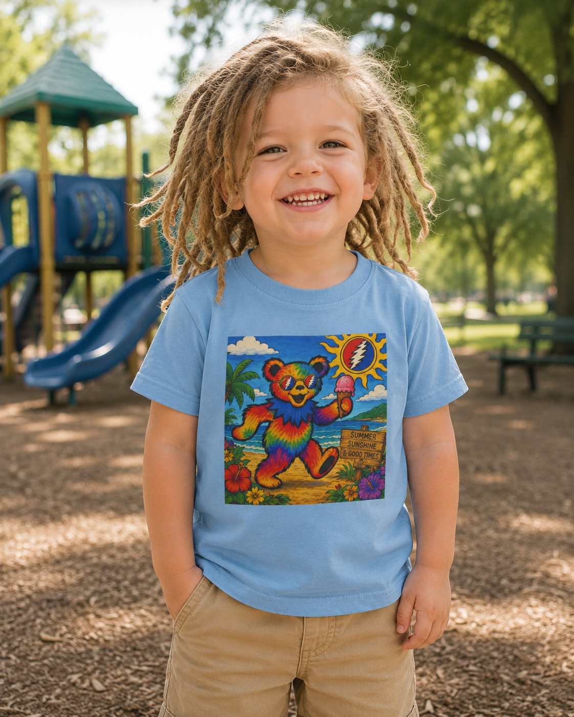Grateful Dead Dancing Rainbow Bear Infant Tee | Sunny Beach Sunshine Graphic