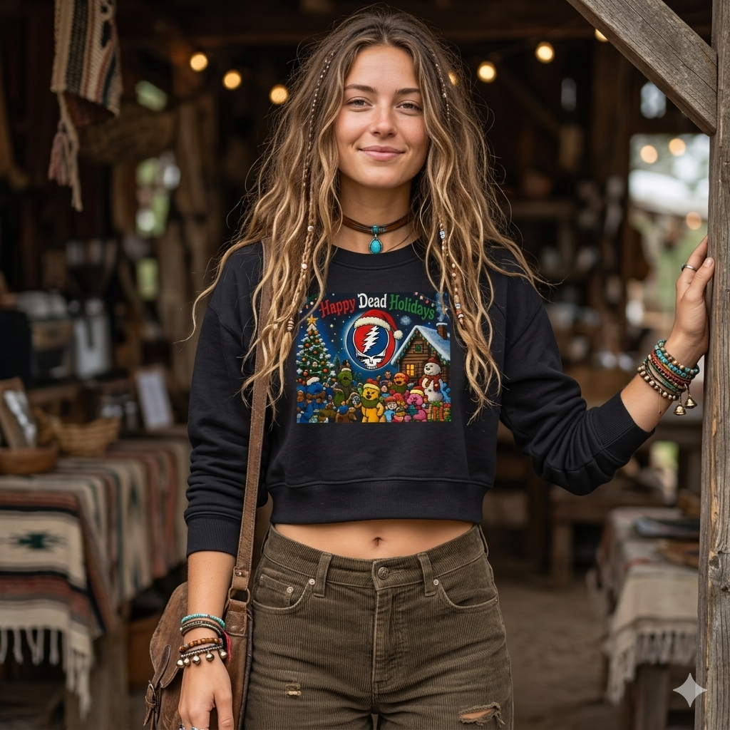 Grateful Dead Holiday Album Art Cropped Sweatshirt | Band Christmas Design, gift for deadhead, her