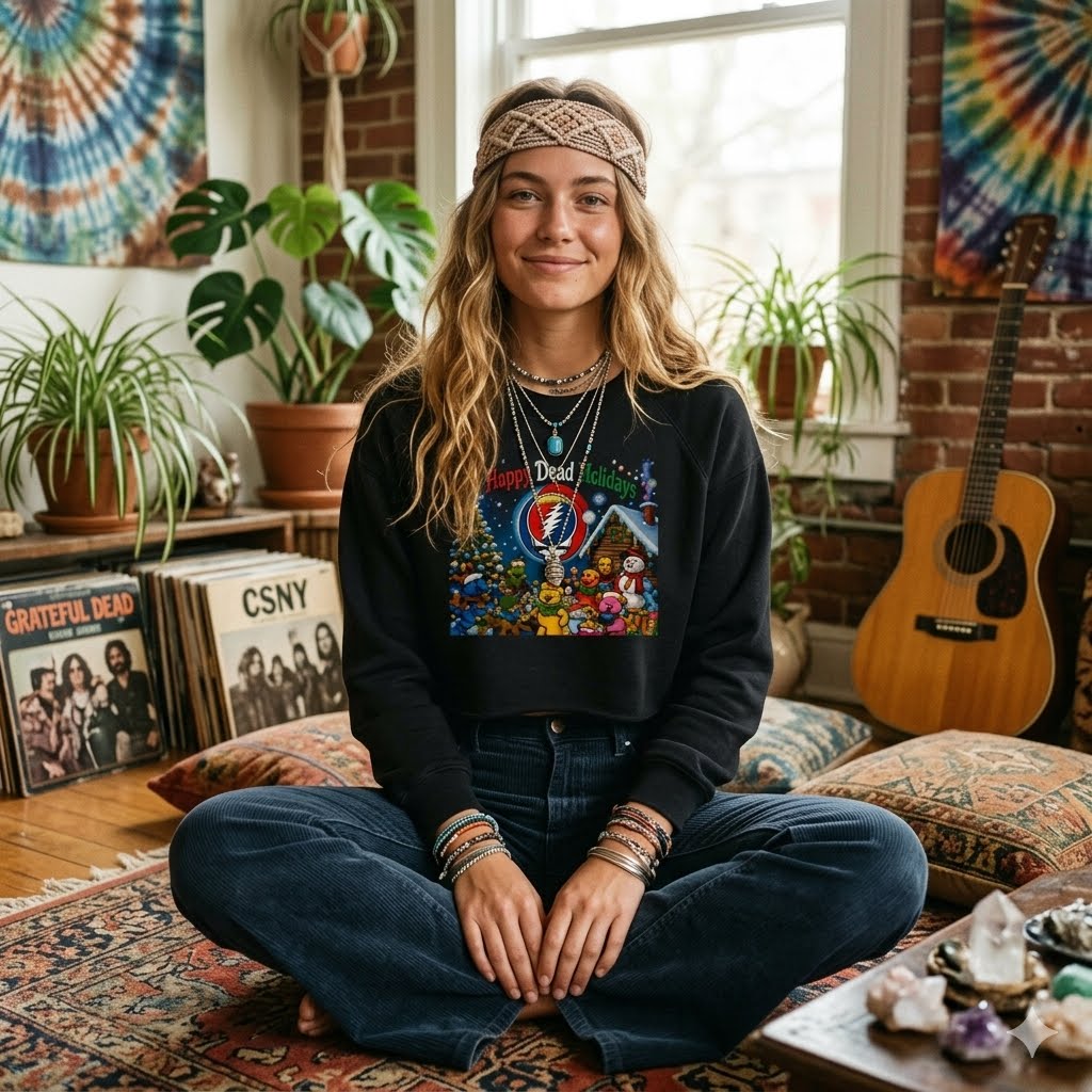 Grateful Dead Holiday Album Art Cropped Sweatshirt | Band Christmas Design, gift for deadhead, her