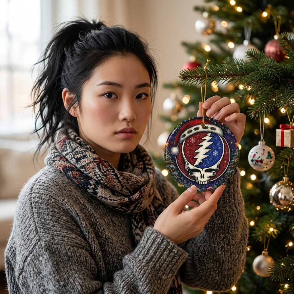 Grateful Dead Steal Your Face Skull Christmas Ornament | Ceramic Star