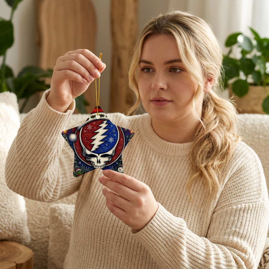 Grateful Dead Steal Your Face Skull Christmas Ornament | Ceramic Star