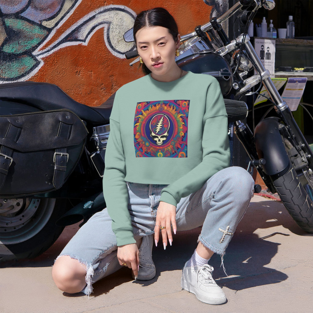 Grateful Dead Steal Your Face Cropped Sweatshirt | Psychedelic Tie-Dye Skull