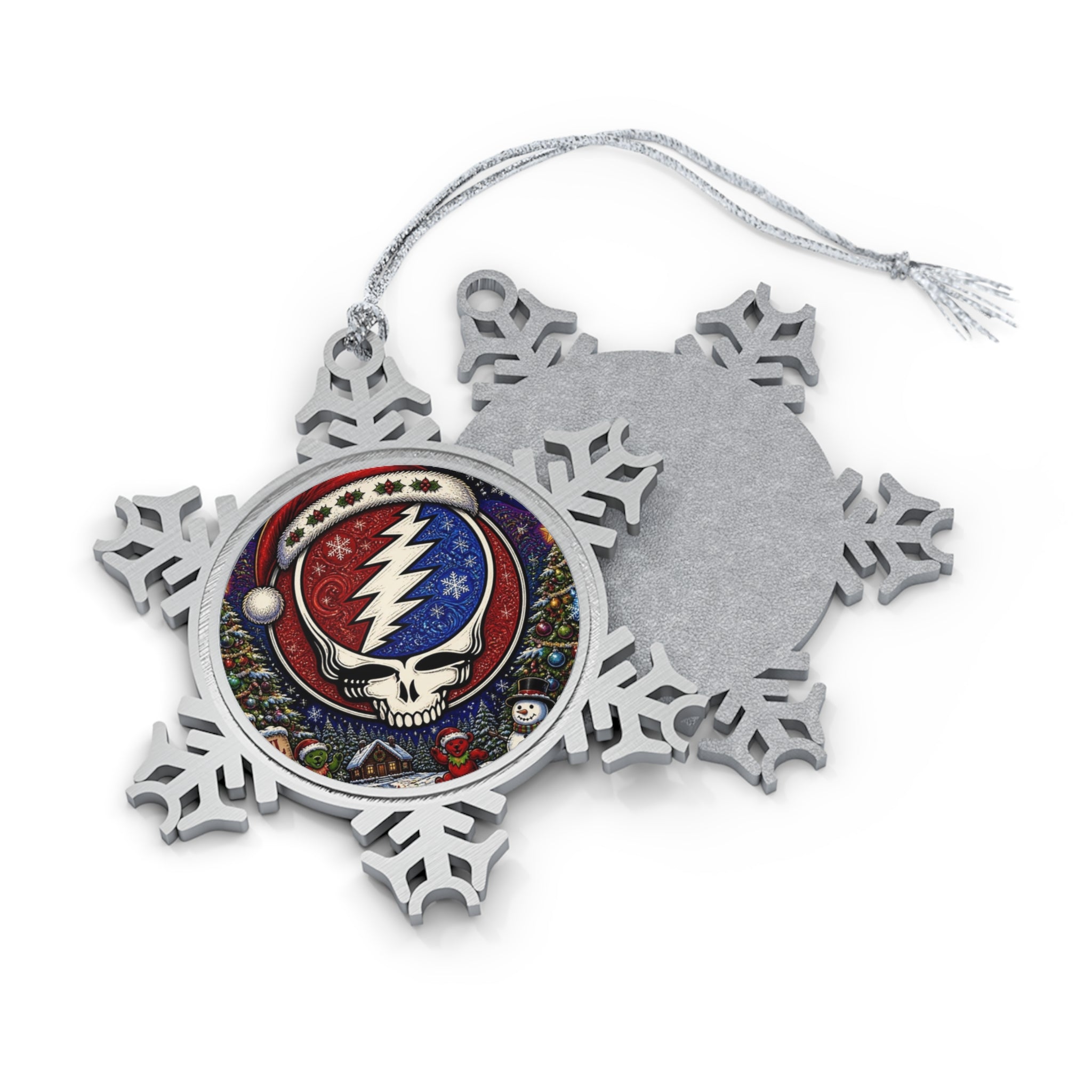 Steal Your Face Skull Snowflake Ornament | Pewter Music Band Holiday Decor, grateful dead, gift for deadhead