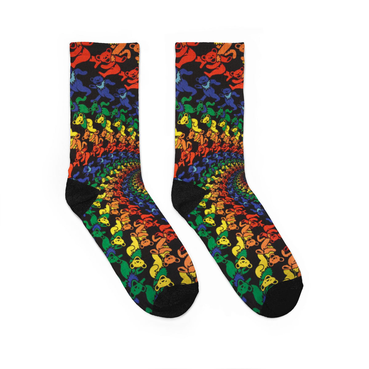 Grateful Dead Bear Psychedelic Rainbow Spiral Crew Socks, gift for deadhead, gift for her