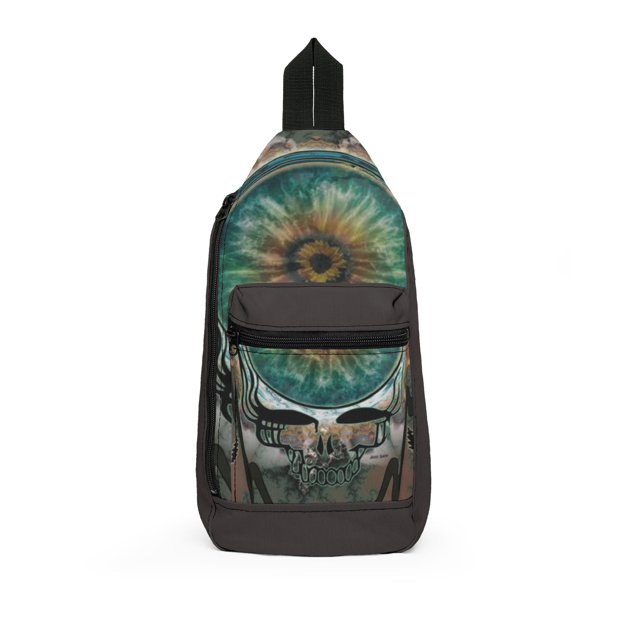 Grateful Dead Sunflower Skull artwork Sling Bag | Boho Psychedelic Floral Skull