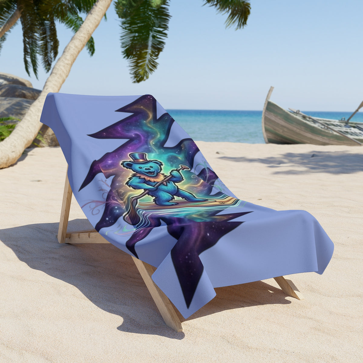 Surfing Bear Lightning Bolt Beach Towel | Cosmic Grateful Dead Inspired