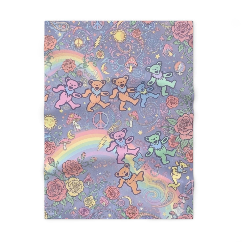 Grateful Dead, Gift for Deadhead, Dancing Rainbow Bears baby blanket | psychedelic floral peace fleece blanket