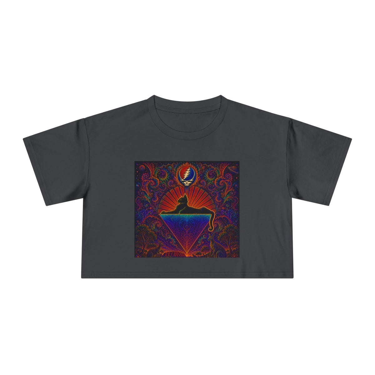Cats down under the stars Psychedelic Sunrise Diamond Skull Tee | Crop Top