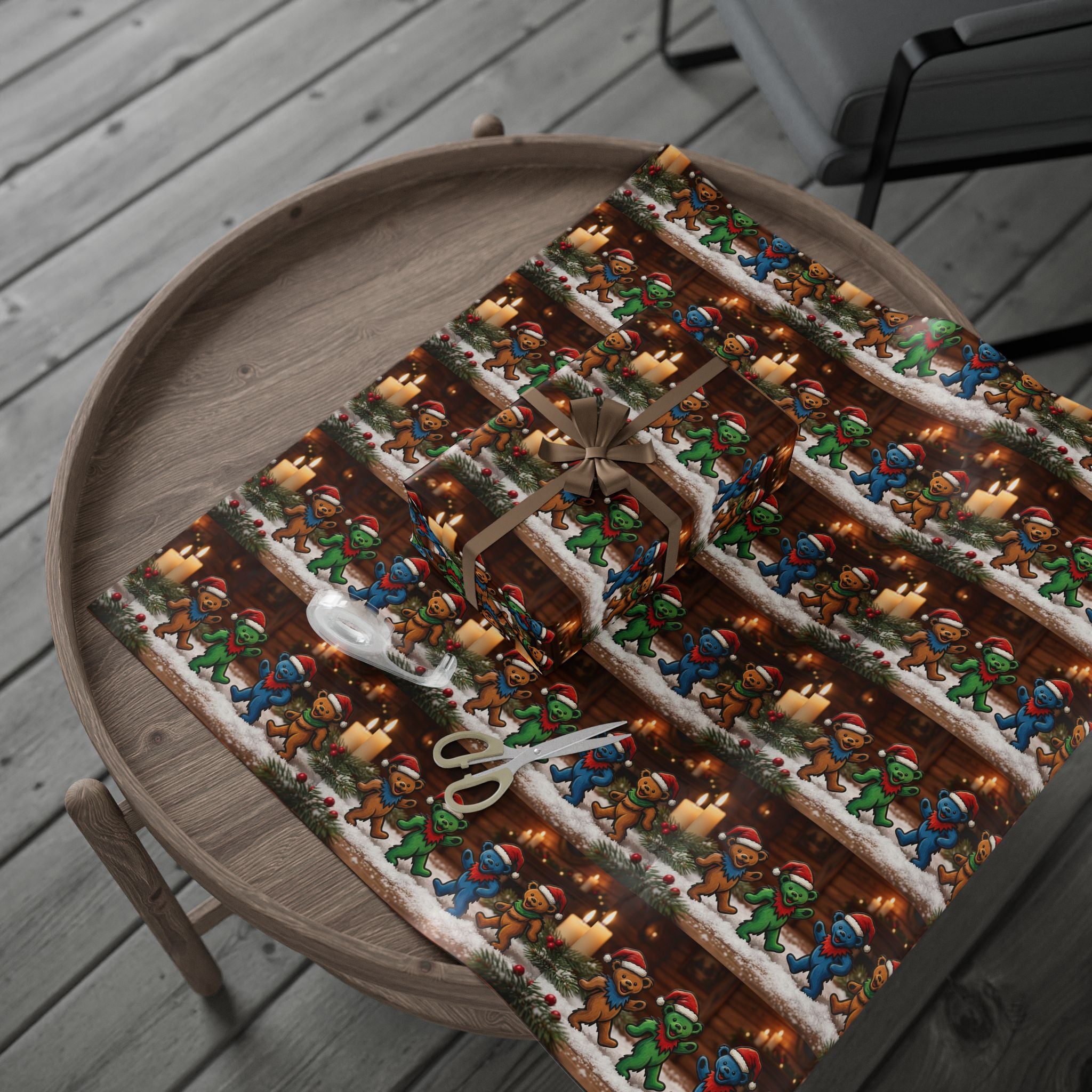 Gingerbread Plushies Pattern Wrapping Paper | Holiday Christmas Gift Wrap, grateful dead bear, gift for deadhead