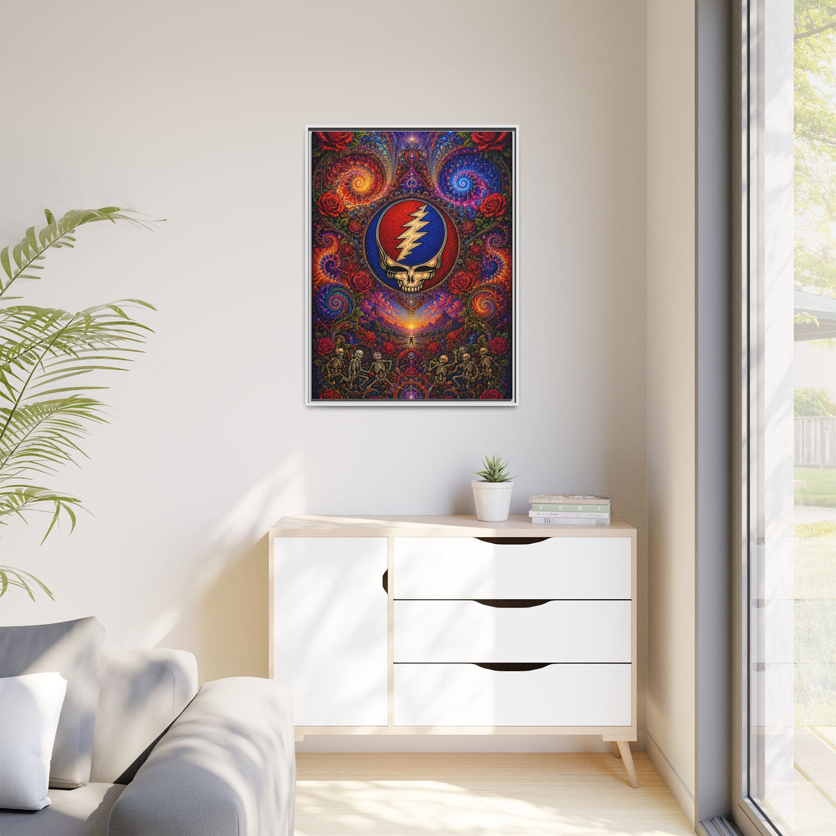 Steal Your Face Skull Lightning Canvas Framed Wall Art | Matte Framed Canvas, Grateful Dead, gift for a deadhead