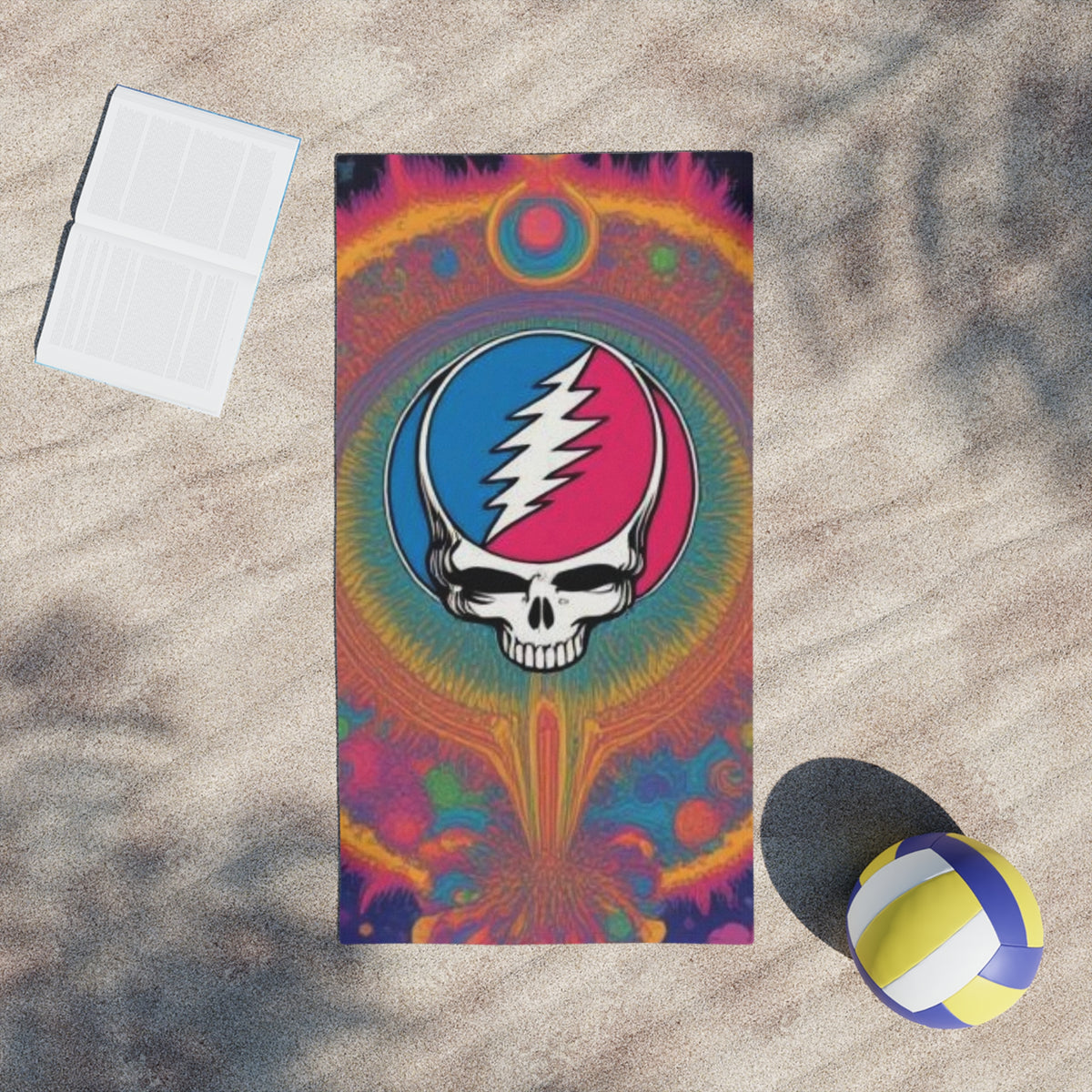 Psychedelic Lightning Skull Beach Towel | Tie-Dye Grateful Dead Inspired