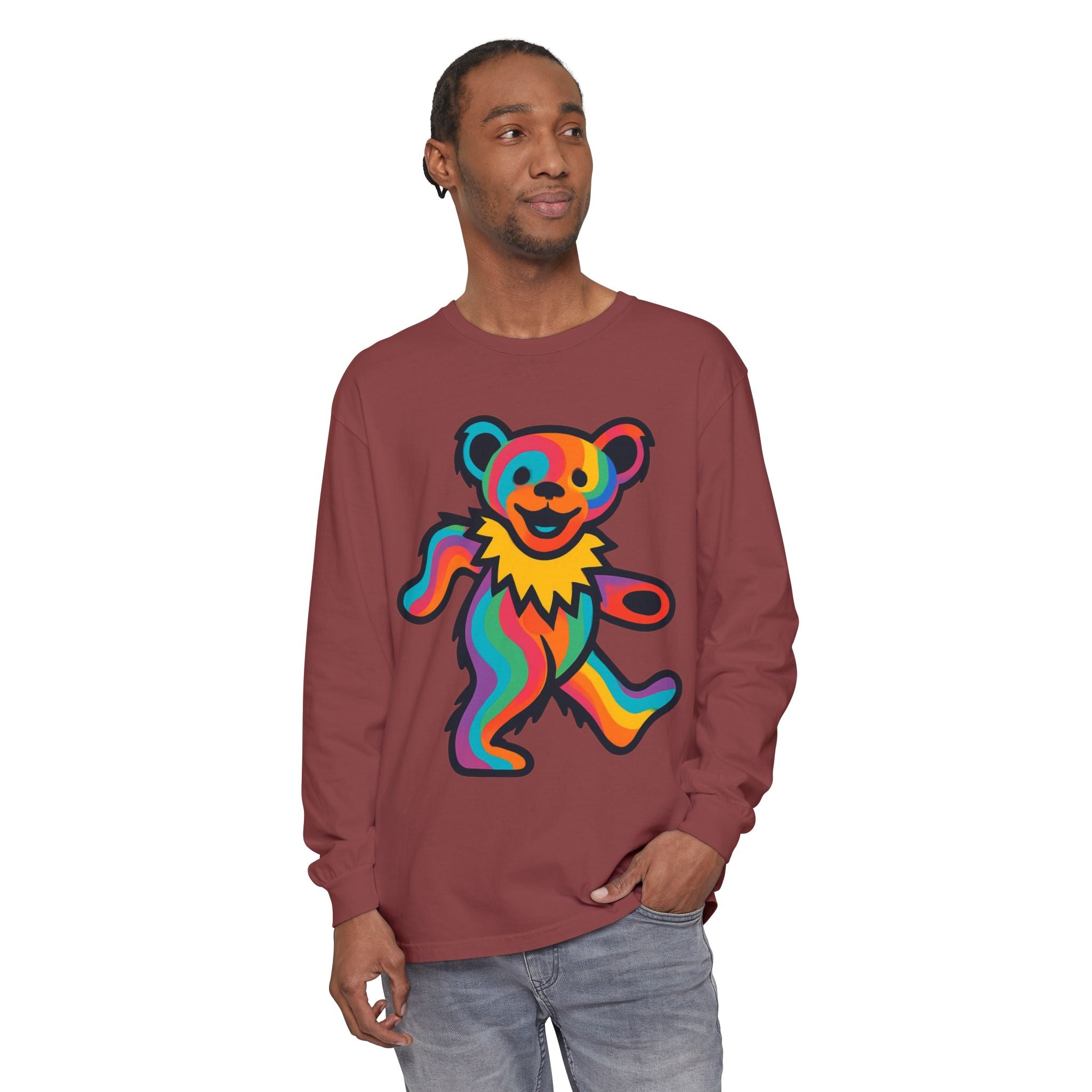 Rainbow Dancing Bear Long Sleeve Shirt | Psychedelic Grateful Dead Style, gift for a deadhead