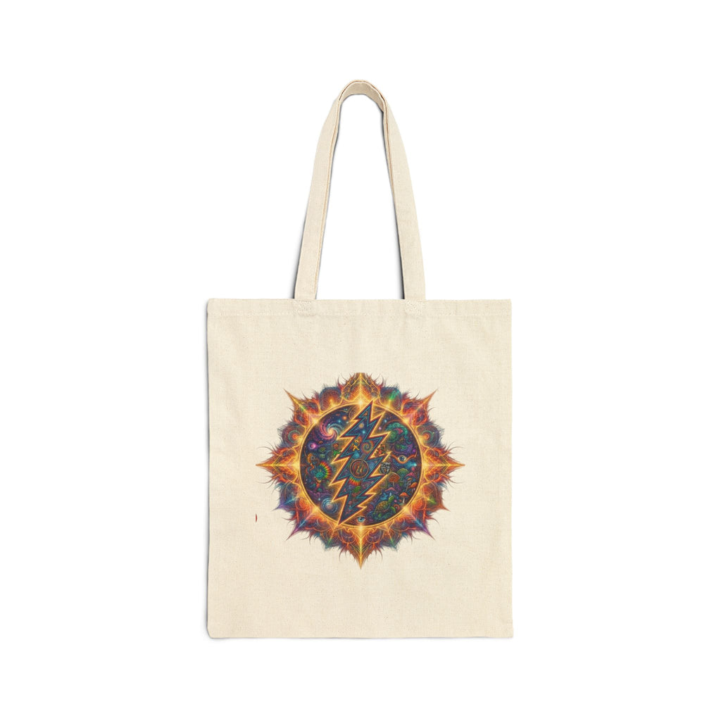 Grateful Dead Psychedelic Lightning Sun Tote Bag | Cosmic Bolt Canvas Tote