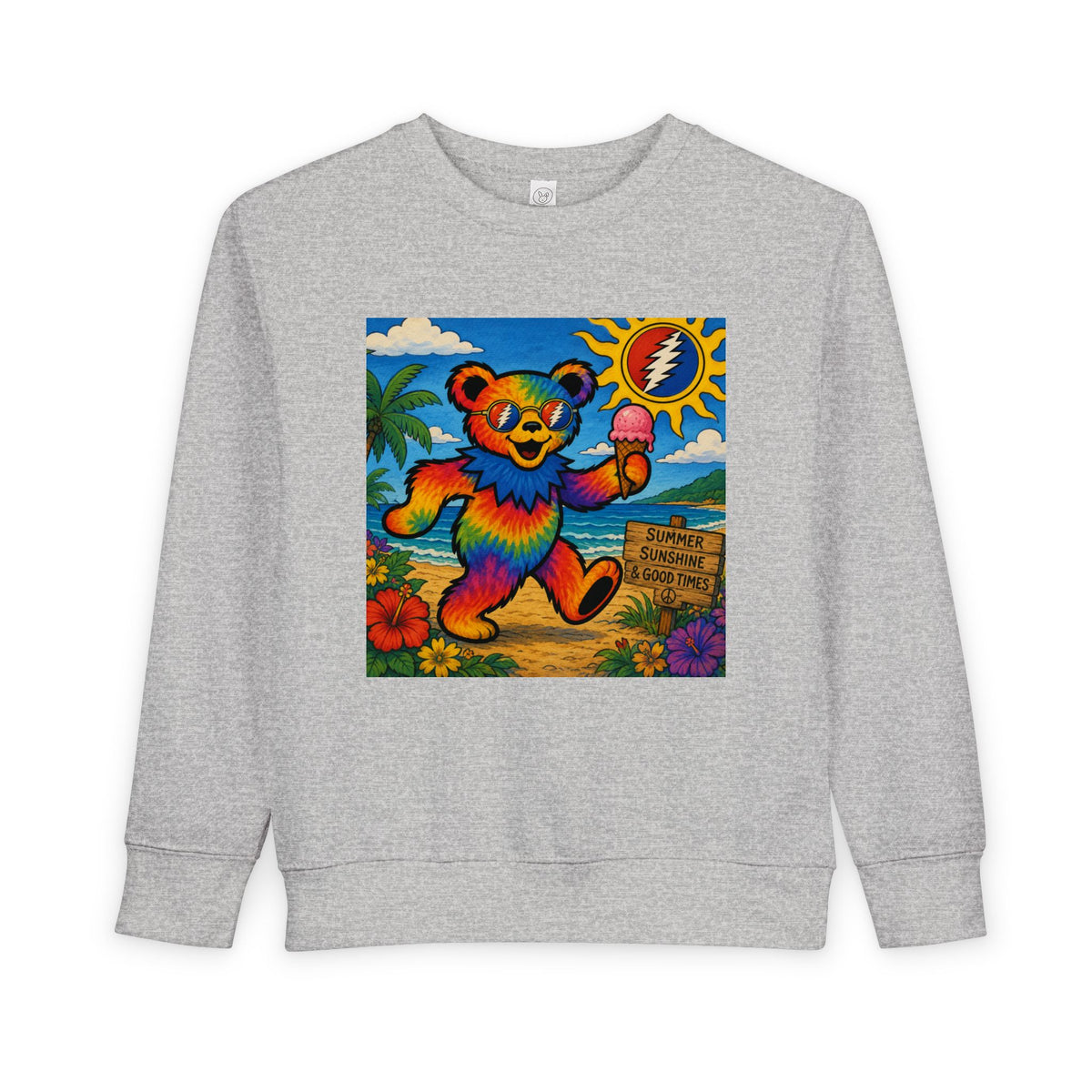 Dancing Tie-Dye Bear Toddler Sweatshirt | Surfboard Beach Grateful Dead Vibe