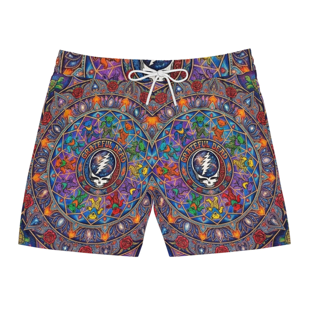 Grateful Dead Colorful Mandala Pattern Swim Shorts | All-Over Print, gift for him, gift for deadhead