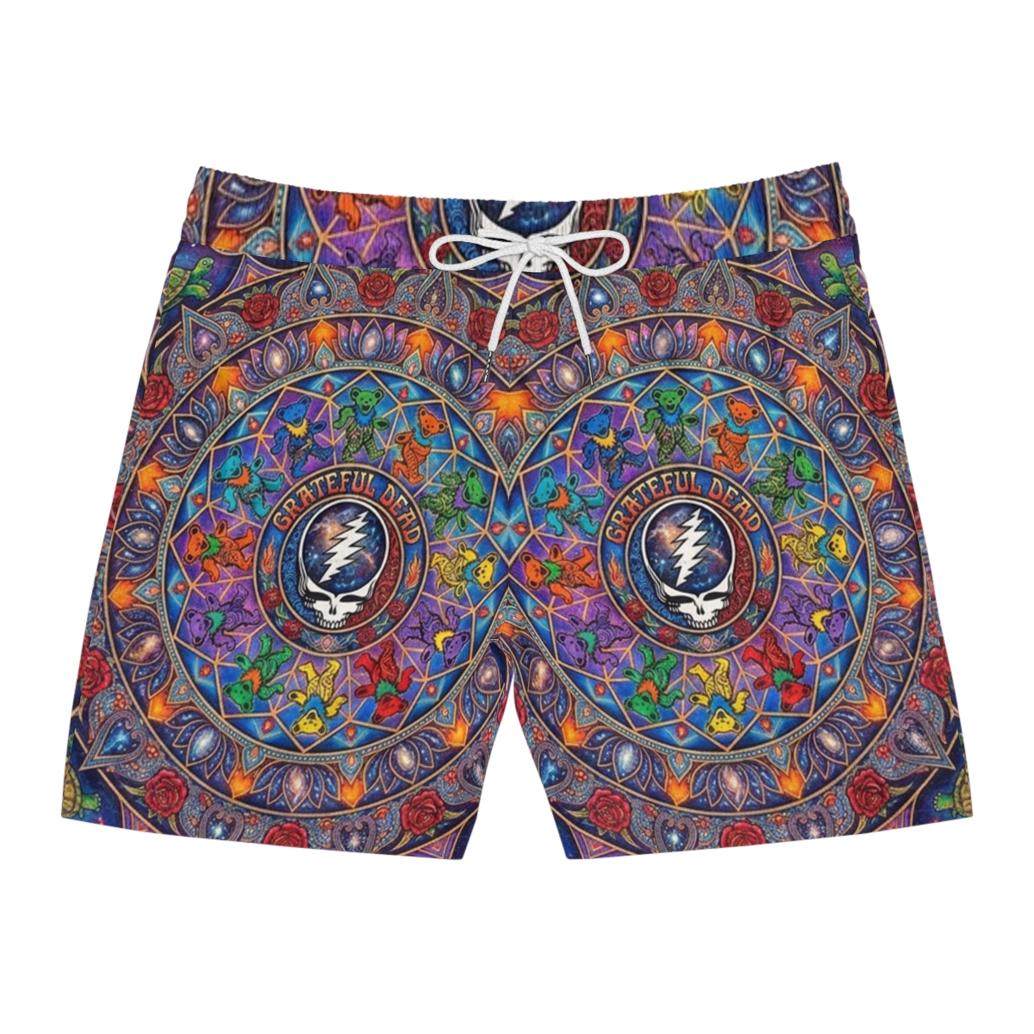 Grateful Dead Colorful Mandala Pattern Swim Shorts | All-Over Print, gift for him, gift for deadhead