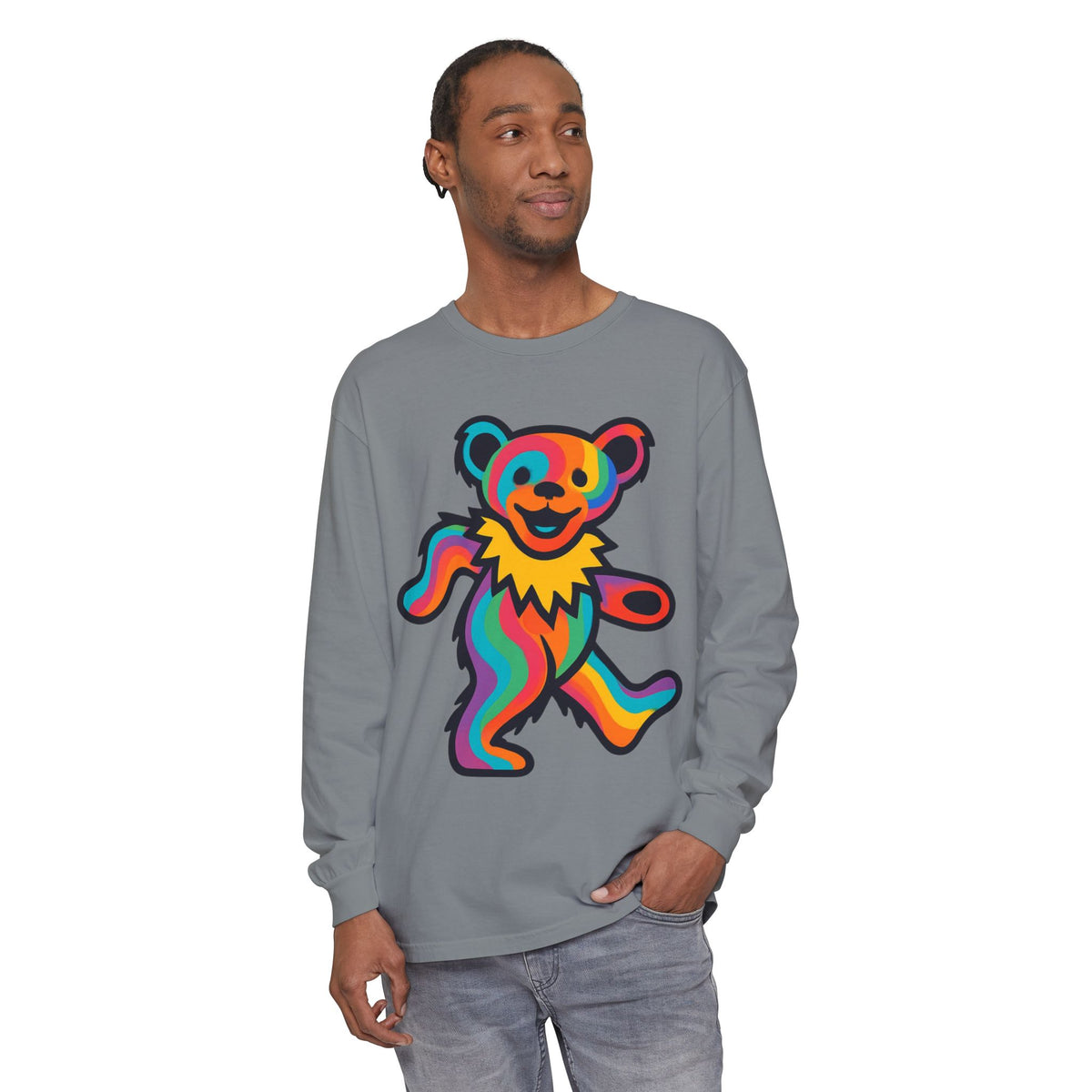 Rainbow Dancing Bear Long Sleeve Shirt | Psychedelic Grateful Dead Style, gift for a deadhead