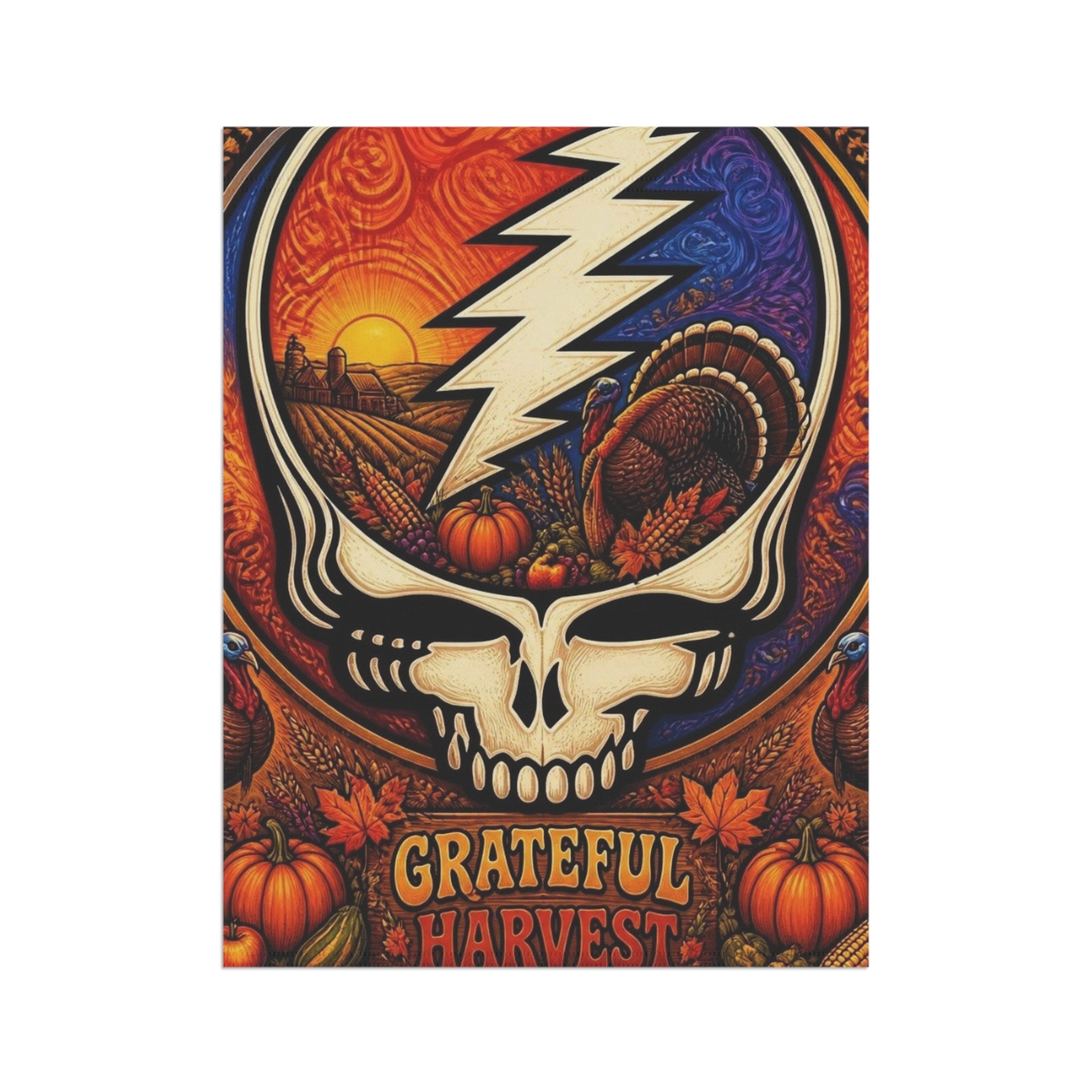 Grateful Harvest skull lightning Garden Flag | House Banner, Autumn Pumpkin Decor, Grateful Dead inspired
