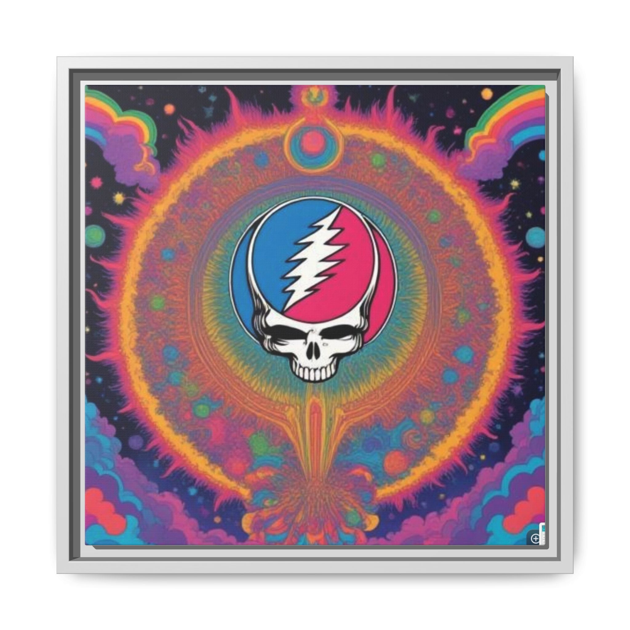 Psychedelic Skull Lightning Bolt Matte Canvas Framed | Colorful Wall Art